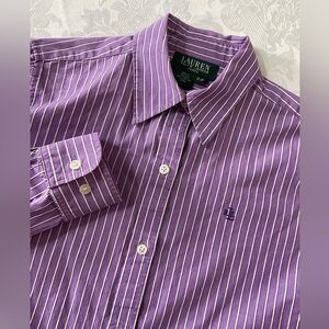 Lauren Ralph Lauren Petite 100% Cotton Striped Shirt Size P/P Monogrammed LRL